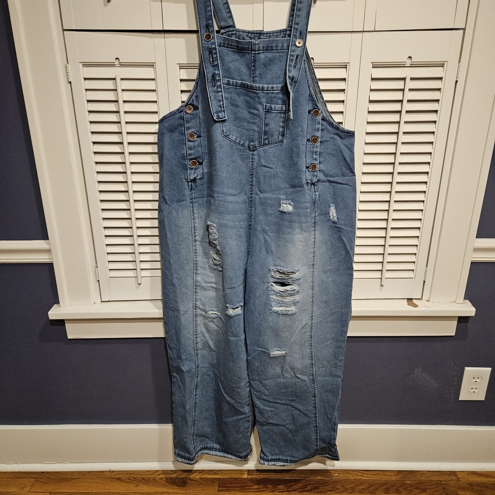 Distressed Denim Overalls